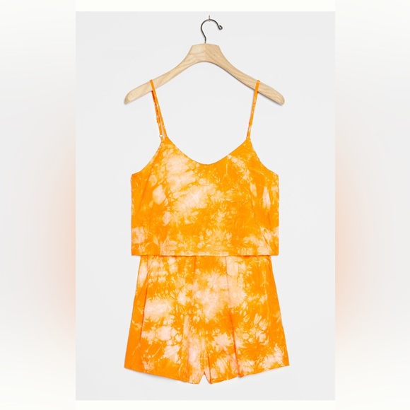 Anthropologie Pants - Bright orange tie dye Anthropologie romper. Amadi Emira Tie Dye Romper size S